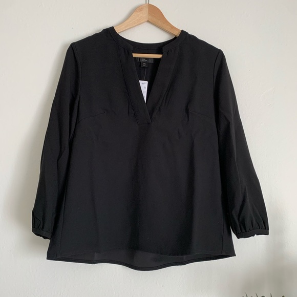 NWT J. Crew Open V-neck top in 365 crepe in Black - Picture 1 of 7